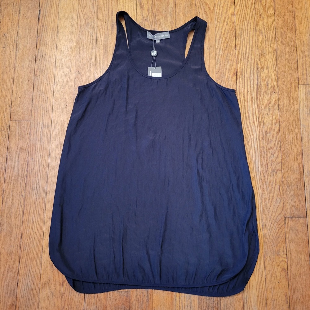 New Lola Sophie M Tank Top Black Satin Racerback Summer Tunic Lightweight Summer